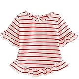 Domybest　子供服　Tシャツ　女の子　ボーダー Tシャツ 可愛い　フリル 半袖Tシャツ　フレアスリーブ　キッズ Tシャツ　トップス 女の子　ガールズ ストライプ　春　夏　通園 通学　日常着　ルー
