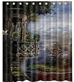 鳥ツリーとcloudshower curtain-waterproof-machine washable-69 " X 84 "