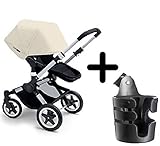 Bugaboo 2015 Buffalo Stroller Complete Set in Aluminum/Off-White Canvas Fabric Set + Bugaboo Cup Hol