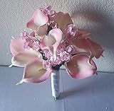 ピンクアイボリーカラーリリー柄ブライダルウェディングブーケ&ブートニア 12" Bouquet ピンク