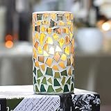 DFL 3*6 Inch irregular spring green color Mosaic Glass with Flameless Led Wax candle with Timer,work
