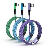 Viviber L字USB Cケーブル100W PD対応 L型/1.8m/3本/3色 type-c 5A急速充電 ナイロン編み iPhone 17向けのタイプc ケーブル MacBook/iPad/iPhone 16/iPhone 15/Galaxy S24/Pixel/Google/HP/Switch等USB-Cデバイスに適合するコード(紫色/緑色/青色）