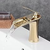 Beelee Single Handle Single Hole Waterfall Bathroom Sink Faucet, Polished Gold [並行輸入品]