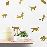 Yanqiao 子供ルームキッズルームベビールーム、ゴールドのためのDIYの漫画いたずら猫の壁の装飾取り外し可能なビニールの壁のステッカー 1は9を設定しました