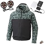 空調服 作業服 2018年新商品 サンエス チタン加工/ケーブル穴ポケット付(2018年新型ハイパワーファン+日本製リチウムイオンバッテリーセット/Japan行田こはぜ1個付)<099‐KU92314