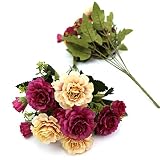 Lucky House(ラッキー ハウス) 牡丹 可愛い 造花 枯れない花 花材 プレゼント お祝い 結婚式ブケ バレンタインギフト 誕生日 母の日 (パープル) 7色が選べる (ローズ)