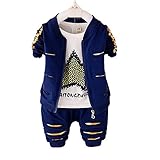 JIEYA男の赤ちゃんの服長袖パーカートレーナーTシャツ+パンツ3枚服セット (3-4歳, 紺青)