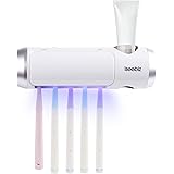Iseebiz 歯ブラシ除菌器 壁掛け 歯ブラシホルダー UV除菌99.9% USB充電式 歯ブラシケース ファン付き カビ防止 自動電源オフ機能 歯磨き粉載せ場あり ひげ剃り対応可能 穴開け不要 粘着フック2個付き USBケーブル付き 家庭用 5本