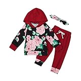 Tovadoo 子供服 ベビー服 女の子 パーカー＋ズボン+ヘアバンド セットアップ 小花柄 レッド アンティーク調 長袖 秋冬 可愛い おしゃれ ファッション パーティー 保育園 旅行