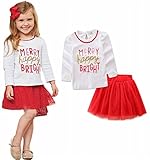 チュチュスカート クリスマス ワンピース チュールスカート 可愛い キュート シャツ 女の子 おしゃれ 長袖 幼児 ガールズ 女児ドレス　上下セット 2点セット (100)