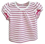Plus Nao(プラスナオ) Tシャツ ベビー キッズ 女の子 女児 クルーネック 半袖 トップス ボーダー パフスリーブ リボン カジュアル シンプル - 90