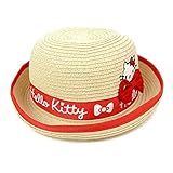 (レッド/48cm)子供 ペーパーハット 帽子 女の子 HELLO KITTY ハローキティ ワッペン リボン装飾 ロゴプリント 女児 ベビー