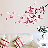 ZooArts 美しい桜の花 支店 蝶 取り外し可能な ウォールステッカー 壁デカール 壁紙