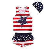 VIVO-BINIYA 正規品 子供水着 男児水着 女児水着 セパレート3点セット キッズ水着 帽子付き水着 UPF50+素材使用 (9T(120-130), 女児)