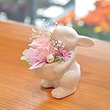 [florencedu]プリザーブドフラワー うさぎデザイン陶器 バラアレンジメント (ピンク)
