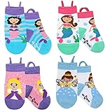 Ez Sox キッズ&幼児 アニマルソックス 縫い目のないつま先 滑り止め防止グリッパー5～9歳 Lサイズ マーメイド-プリンセスフェアリー