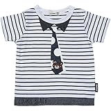【本体綿100％】2018年 夏物 ZOOMIC ズーミック 天竺 ボーダー 衿 アップリケ ネクタイ 半袖Ｔシャツ ホワイト◇95cm