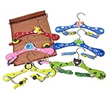 Moon Flower (ムーンフラワー) ハンガー ベビー キッズ 子供用 木製ハンガー かわいい 動物柄 アニマル 6本セット 洗濯バサミ付