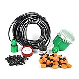 Simerst 15M（49FT）散水灌漑 自動スプレードリップ灌漑システム、自己給水ガーデンホースキット、20pcsティージョイント、20pcs調節可能なドリッパー、灌漑タイマー、フラワーベッド、パ