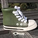 TheベビーチャックハイトップスニーカーBank inオリーブグリーン、ハイトップ、象徴的なconverse-style、レース、キー、ロック取り外し可能、ストッパープラグ、コインスロット、セラミック