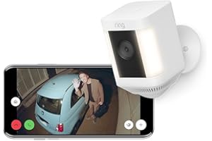 Ring Spotlight Cam Plus, Battery (リング スポットライトカム プラス バッテリーモデル) ホワイト | センサーライト付き屋外カメラ、双方向音声、電球色LED | Ring Homeプラン30日間無料体験