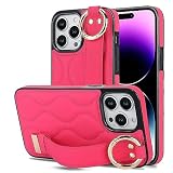 iPhone用 ケース レザー調 PUレザー ハンドベルト フィンガーベルト リング ハンドストラップ ハンドホルダー キルティング (iPhone13用, pink)
