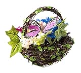 Cypressホームパープルバタフライとブルーフラワースプリングフローラルミニバスケット