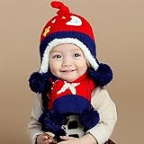 おで 赤ちゃん 子供 用 ニット帽子 マフラー セット かわいい ベビー & キッズ 防寒 ニット帽 (red)