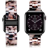 Caunedy に適合する Apple Watch バンド42mm 44mm，Series 6/5/4/3/2/1/SE用のステンレス鋼バックル付き軽量樹脂ストラップ (42/44mm, ダークアンバー)