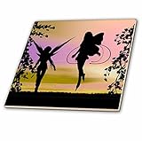 Renderly Yours Fairies – Garden Fairiesシルエット風でサンセット – タイル 8-Inch-Ceramic ct_18589_3