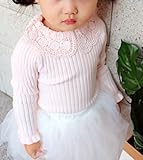 (プチプライム) Petit Prime フリフリ タートル リブ ニット レース リボン 長袖 ホワイト 80