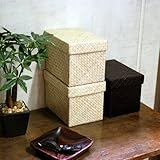 【ノーブランド品】パンダンふた付き収納ボックス(長方形) 小物入れ ブラウン