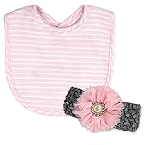 Stephan Baby Bib and Jeweled Flower Headband Gift Set, Pink and White Pinstripe by Stephan Baby