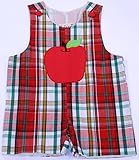 幼児用男の子ロンパースAppleアップリケパターンin Plaid Fabric for Back to School Season カラー: レッド
