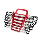 TEKTON WRN76164 Flex-Head Ratcheting Box End Wrench Set with Store and Go Keeper Metric 8 mm - 19 mm