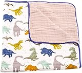 Little Unicorn Cotton Muslin Blanket Quilt- Dino Friends Blue Green Navy [並行輸入品]