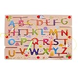 MagiDeal木製パズルマグネットビーズスロット迷路Labyrinth磁気ペンアルファベット迷路