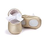 PUERI ベビー　シューズ　キッズ 靴　プリンセス シューズ　柔らかい　可愛い　蝶結び　赤ちゃん　幼児　春夏秋 (M, ゴールド)