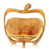 AUCH Folding&Collapsible Bamboo Basket Expandle Fruit Bowl Flat Fruit Stores Holder/Dish/Container, 