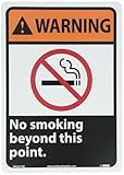 NMC WGA27AB ANSI Sign Legend WARNING - NO SMOKING BEYOND THIS POINT with Graphic 10 Length x 14 Heig