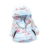 mioim ベビー服 子供服 女の子 コート 長袖 フード付き 秋冬 ダウン ジャケット 防寒 アウター 上着 花柄 赤ちゃん 綿服 普段着 70 80 90 100 (ブルー, 80CM)