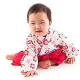 袴 ロンパース 女の子 カバーオール ベビー キッズ 巫女 レッド 60～70サイズ