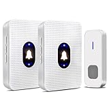MUTANG ワイヤレスドアベル防水プラグインドアチャイムキット調整可能なボリューム電気夜間ライト付きドアベル、ホワイト