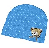 Plus Nao(プラスナオ) 子供用 帽子 ニット帽 ビーニー 水玉模様模様 ニットキャップ アップリケ付き 赤ちゃん ベビー キッズ - スカイブルー