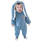 ange select うさぎ フード 耳付き ベビー キッズ あったか 長袖 ロンパース きぐるみ (ブルー80)