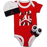 NIKE(ナイキ)エア・ジョーダン 0-6months レッドxホワイトエアジョーダン(JUMPMAN)半袖ボディスーツ超豪華3点セット [並行輸入品]