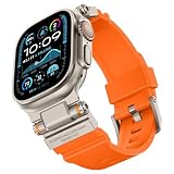 FOAMUNOC Apple Watch Ultra 2/1 バンド 49mm/46mm/45mm/44mm/42mm-Series 3 2 1に対応 メンズ メタルチタンコネクター ラバースポーツバンド付き iWatch Ultra 2/1 Series 10/9/8/7/6/SE/5/4/3/2/1用, オレンジ/チタン。, 49mm/46mm/45mm/44mm/42mm-Series 3