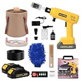 高圧洗浄機【2026年新登場・軽量版・コードレス・9MPa】ハンディ高圧洗浄機 バッテリー2個 残量表示 PSE認証済み 収納ケース付き 13L折りたたみ式水桶 5メートル超柔軟ホース 加重フィルター 新型透明泡ノズル 新型多機能5in1透明ノズル ペットボトル使用可能 コンパクト設計 洗車用グロー