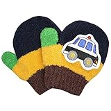 ミトン手袋 キッズ ベビー 男の子 子供用 クルマ柄ワッペン 伸縮 ニットグローブ ネイビー 3-5才