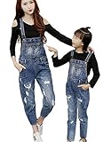 AIKOSHA PEA ブルー ママXL レディース キッズ デニム オーバーオール サロペット 親子ペア可 リンクコーデ クラッシュデニム